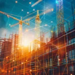 robot AI membangun struktur gedung