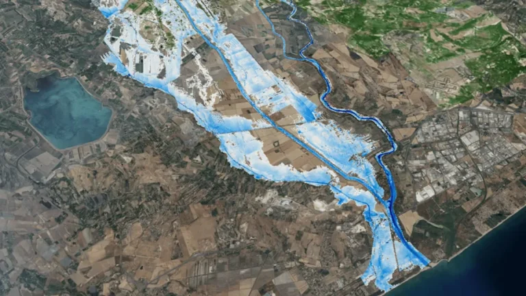animasi simulasi banjir di model digital twin kota 2025