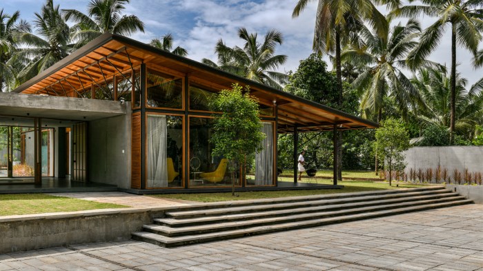 gedung tropis modern menggunakan jendela kaca pintar