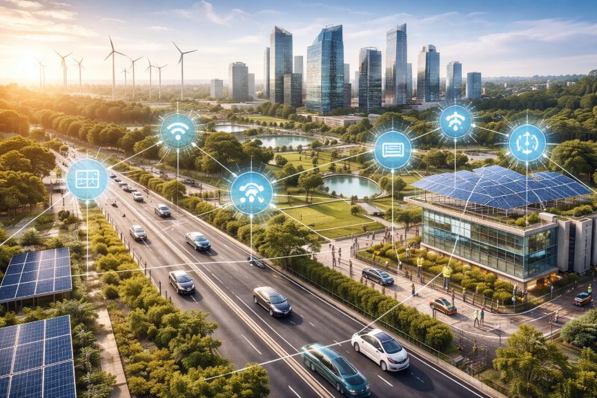 smart city, infrastruktur pintar, konstruksi modern, teknologi kota